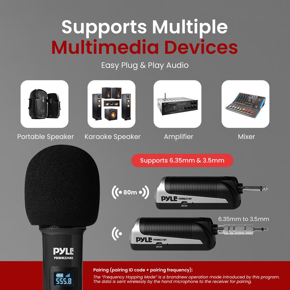 Wireless Microphone System 4-Channel UHF Low Distortion Quad Set