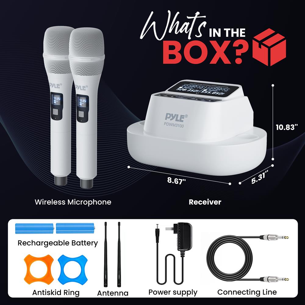 Wireless Mic System 160ft Range Rechargeable UHF Receiver 100 Channels - Thumbnail 2