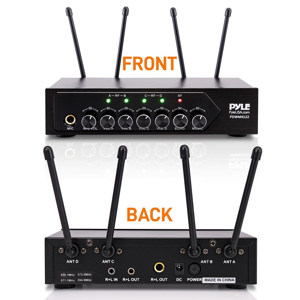 Portable UHF Wireless Mic System - 4 Mics, Bluetooth, Battery Operated