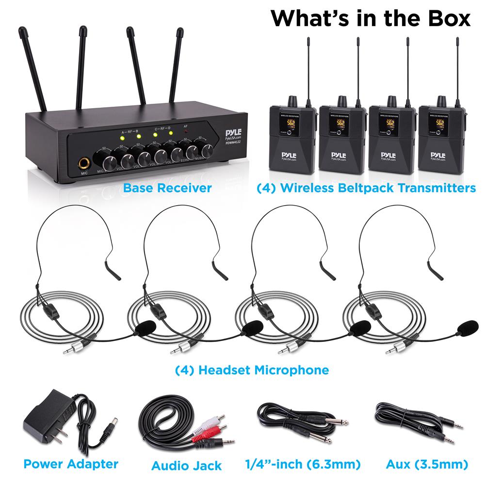 Portable UHF Wireless Mic System - 4 Mics, Bluetooth, Battery