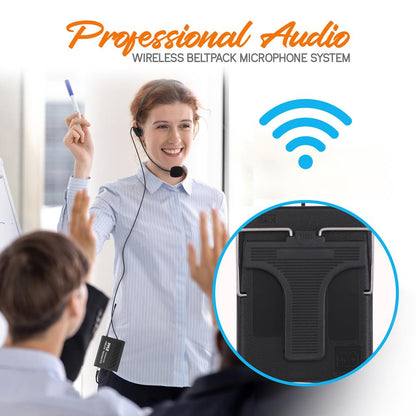 4-Channel VHF Wireless Microphone System Kit with (4) Headsets, (4) Belt-Packs & (4) Lavalier Mics, Rack Mountable