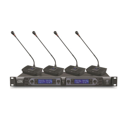 Wireless Conference Mic System, 4-Ch UHF, LCD Display, Rack Mountable