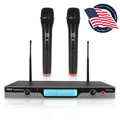 Dual UHF Wireless Microphone System 200' Range LCD Display Rack Mountable