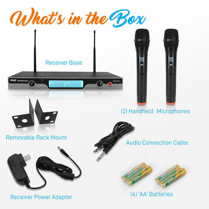 Dual UHF Wireless Microphone System 200' Range LCD Display Rack Mountable