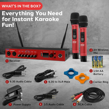 UHF Wireless Microphone System 165ft Range Bluetooth Red