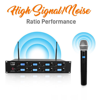 8-Channel UHF Wireless Mic System, 164 ft Range, Digital Display