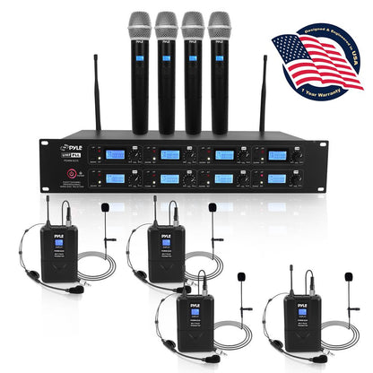8-Channel UHF Wireless Mic System, 164 ft Range, Digital Display
