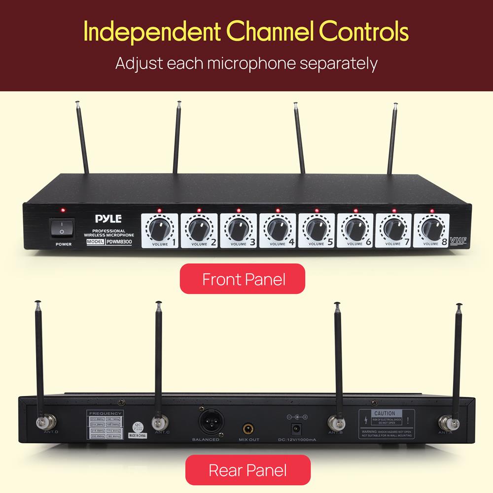 8-Channel Wireless Mic System - Extended Range, Condenser Mics