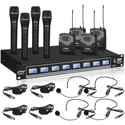 8-Ch Wireless Mic System, 600ft Range, Rack Mount, 4 Handheld & 4 Headset Mics