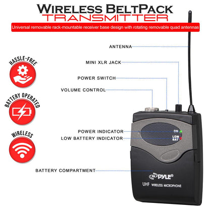 8-Ch Wireless Mic System, 600ft Range, Rack Mount, 4 Handheld & 4 Headset Mics