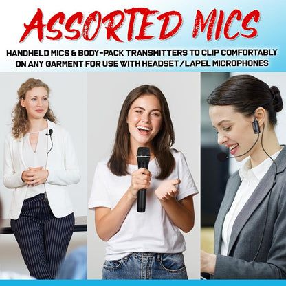 8-Ch Wireless Mic System, 600ft Range, Rack Mount, 4 Handheld & 4 Headset Mics