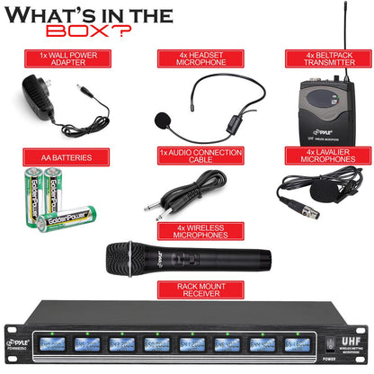 8-Ch Wireless Mic System, 600ft Range, Rack Mount, 4 Handheld & 4 Headset Mics