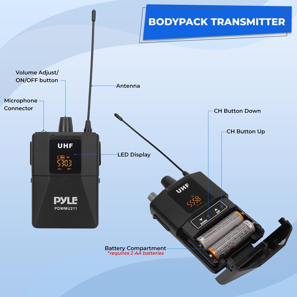 Dual UHF Wireless Microphone System - 160ft Range, LED Display, 8