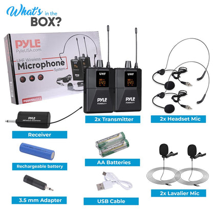 Dual UHF Wireless Microphone System - 160ft Range, LED Display, 8 Channels