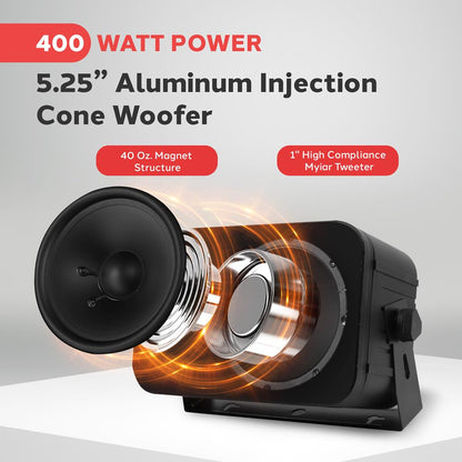 Waterproof Outdoor Speaker System, 5.25" Woofer, Heavy Duty, Black