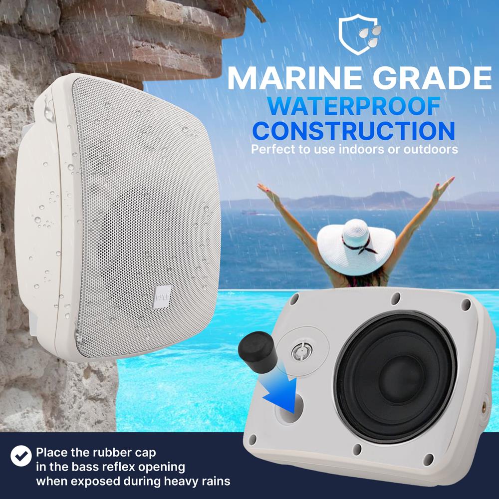 Outdoor Waterproof Speaker - Deep Bass, 2-Way Stereo, White - Thumbnail 4