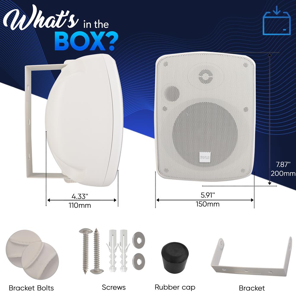 Outdoor Waterproof Speaker - Deep Bass, 2-Way Stereo, White - Thumbnail 2