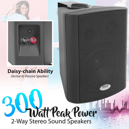 Wall Mount Speaker System - Bluetooth, 300W, 2-Way Stereo, Indoor Use