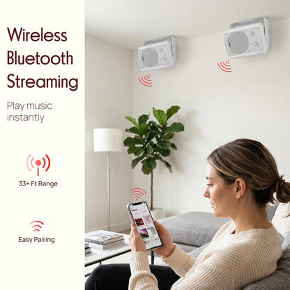 Wall Mount Speaker System - Wireless Bluetooth, 300W, White