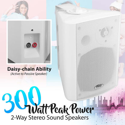 Wall Mount Speaker System - Wireless Bluetooth, 300W, White