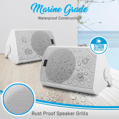 6.5" Waterproof Bluetooth Speakers, Deep Bass, White (2 Pack)