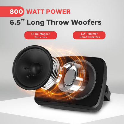 Outdoor Waterproof Bluetooth Speakers - Deep Bass, 6.5" Pair, Weatherproof