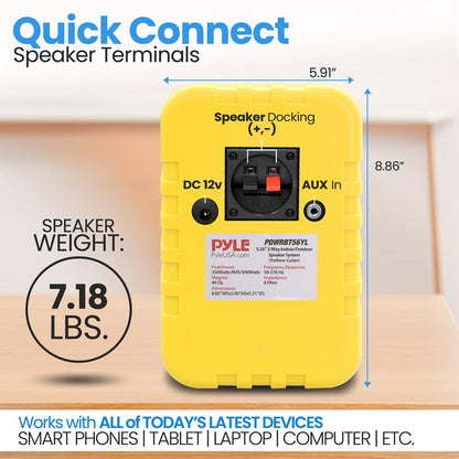 5.25” 2-Way Indoor/Outdoor Bluetooth Speaker System - 1/2” High Compliance Polymer Tweeter (Yellow)