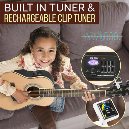 34" Electric Acoustic Guitar, Enhanced Sound, Spruce Plywood, Natural Finish