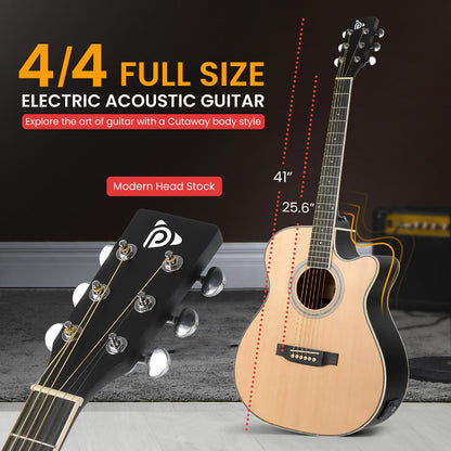 Acoustic Electric Guitar Kit, Full Size, Spruce Wood, 10W Amp, Natural