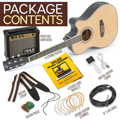 Acoustic Electric Guitar Kit, Full Size, Spruce Wood, 10W Amp, Natural