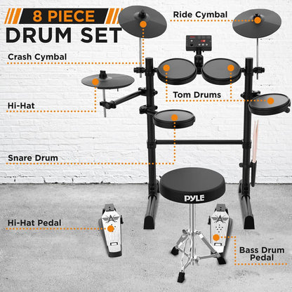 7-Piece Electric Drum Set, MIDI Support, Roll-Up Design, Portable