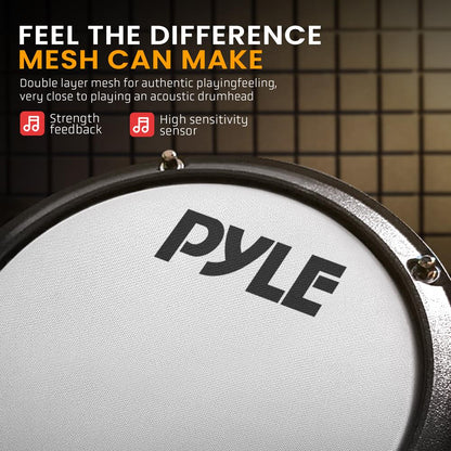 Electronic Drum Set, Realistic Sound, 4 Quiet Mesh Pads, USB MIDI