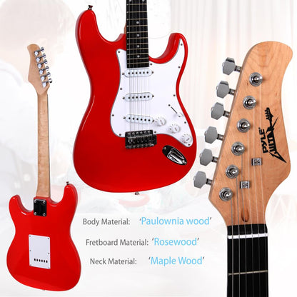 Electric Guitar Kit for Beginners, 6-String, Paulownia Wood, Red