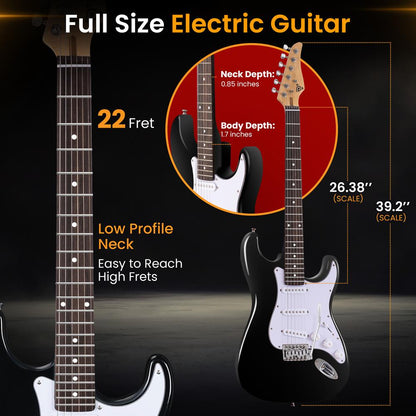 6-String Electric Guitar Kit, Enhanced Sound, Paulownia Wood, Black