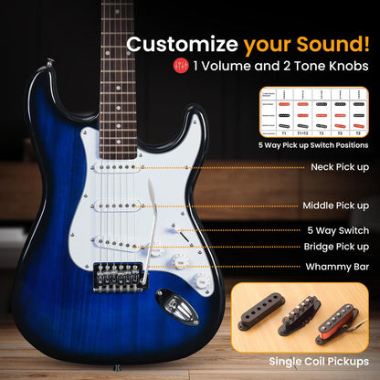 Electric Guitar Kit, Beginner-Friendly, Paulownia Wood, Blue Burst