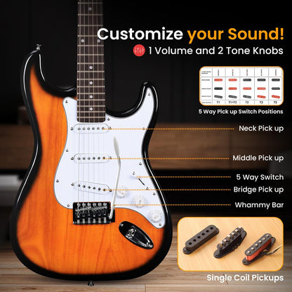 Electric Guitar Kit, Beginner Bundle, Paulownia Wood, Sun Burst