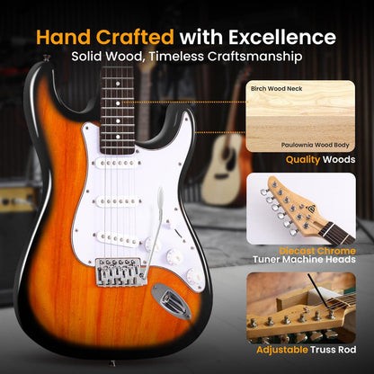 Electric Guitar Kit, Beginner Bundle, Paulownia Wood, Sun Burst