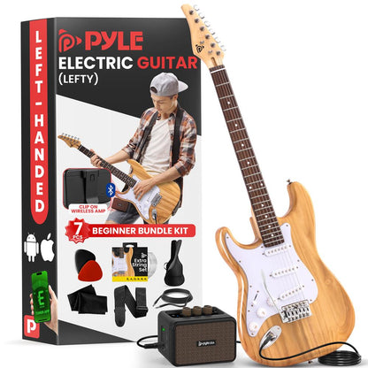 Left-Handed Electric Guitar Kit, 5W Amp, Paulownia Wood, Natural Finish