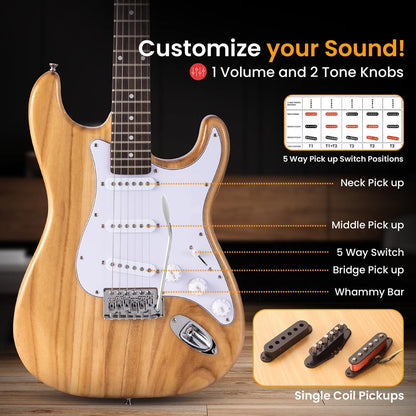 Electric Guitar Kit, Beginner-Friendly, Paulownia Wood, Natural Finish
