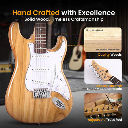 Electric Guitar Kit, Beginner-Friendly, Paulownia Wood, Natural Finish