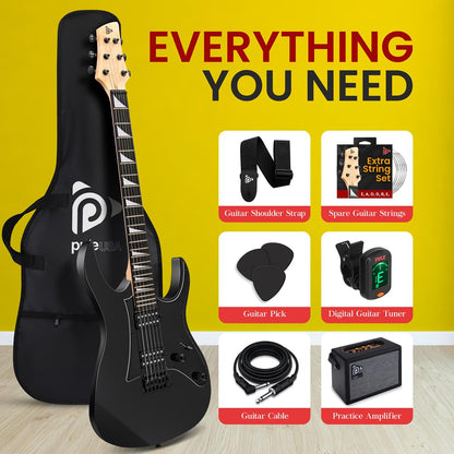 Electric Guitar Kit, Fast Play, Dual Humbucker, Solid Paulownia, Black Matte