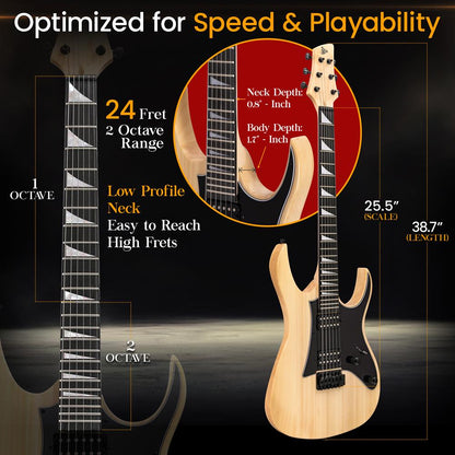 Electric Guitar Kit, Fast Play, Dual Humbucker, Solid Paulownia, Natural