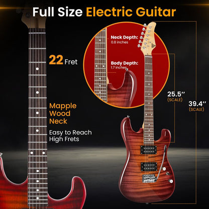 Electric Guitar Set with Amp, Full Size, 6-String, Glossy Finish