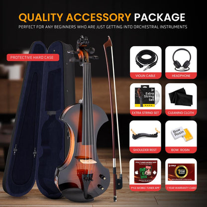 Electric Violin Kit - Silent Play, Solid Wood, Sunburst