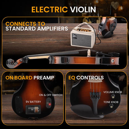 Silent Electric Violin  with Accessory Kit, 10W Amplifier, Headphone, Tuner, Extra Set of String (Sunburst)