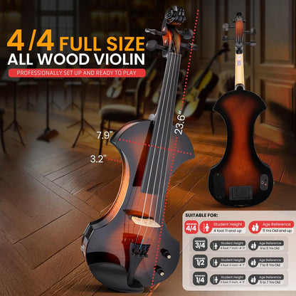 Silent Electric Violin  with Accessory Kit, 10W Amplifier, Headphone, Tuner, Extra Set of String (Sunburst)
