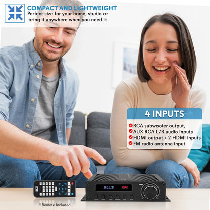 Wireless Bluetooth Home Audio Amplifier - 100W 5.1 Channel, HDMI, Compact