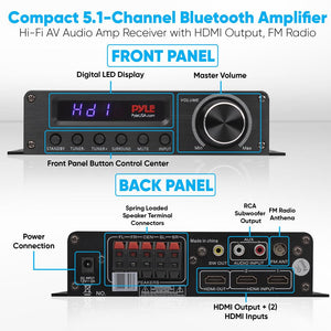 Pyle PFA540BT Bluetooth Wireless 5 store Channel Home Theater Audio Amplifier Surround