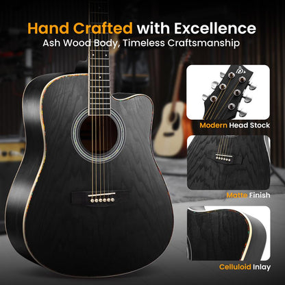 Acoustic Guitar Kit 41" Cutaway Ashtree Top Matte Finish with Gig Bag