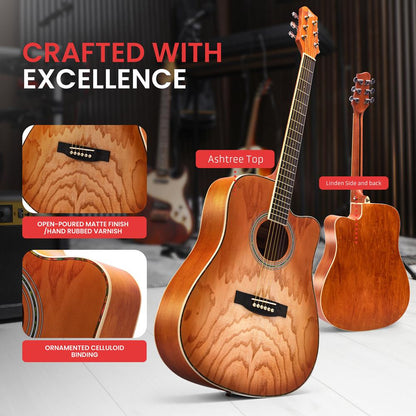 Acoustic Guitar Kit 41" Cutaway Ashtree Top Cherry Burst Matte